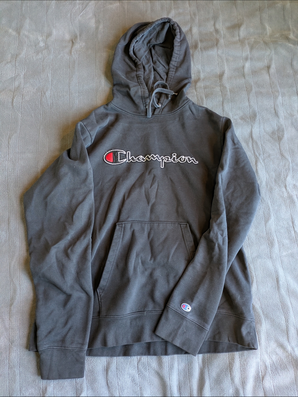 Champion Black Pullover Hoodie with Red Logo